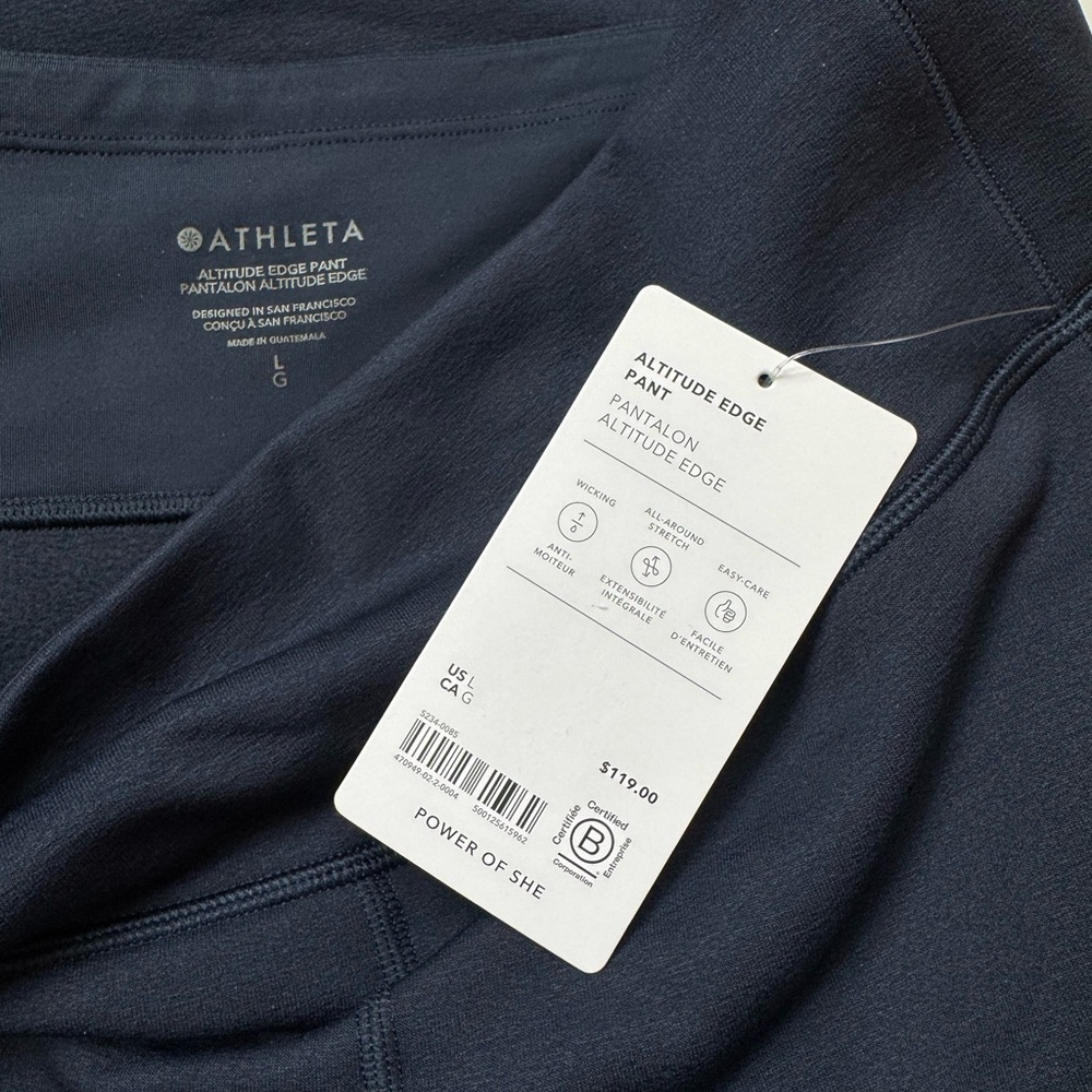 Athleta Altitude Edge Fleece Lined High Rise Winter Workout Pant Navy L New - Picture 5 of 6